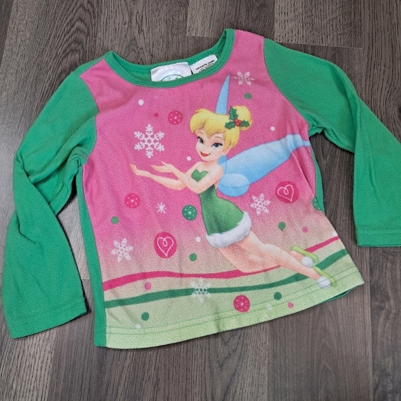 Disney Girls Tinker Bell 24 Month Pajama Flannel Shirt Holiday Fairy - Picture 1 of 5